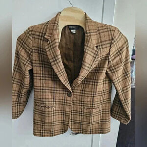 Vintage Requirements Woman’s‎ Brown Tartan Plaid Blazer Size 8 Wool Blend Jacket
